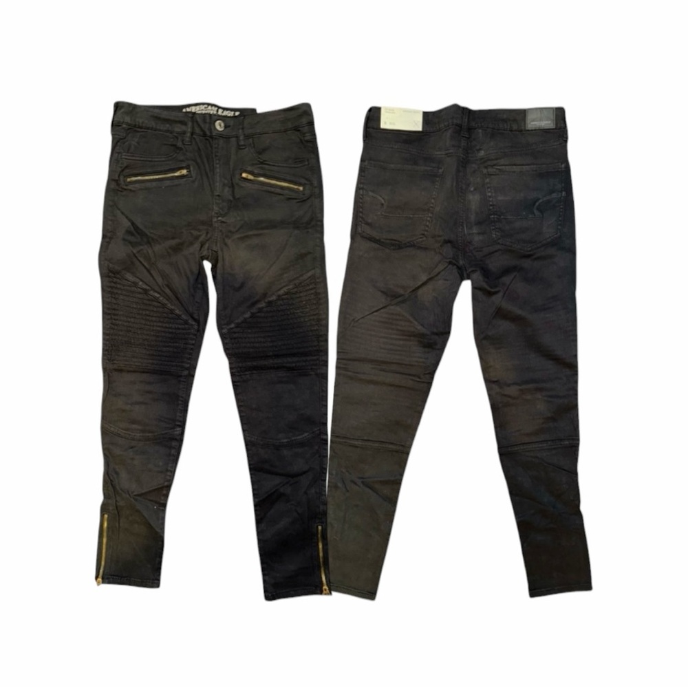 American Eagle Outfitters Black Moto Hi-Rise Jegging with Gold Zippers